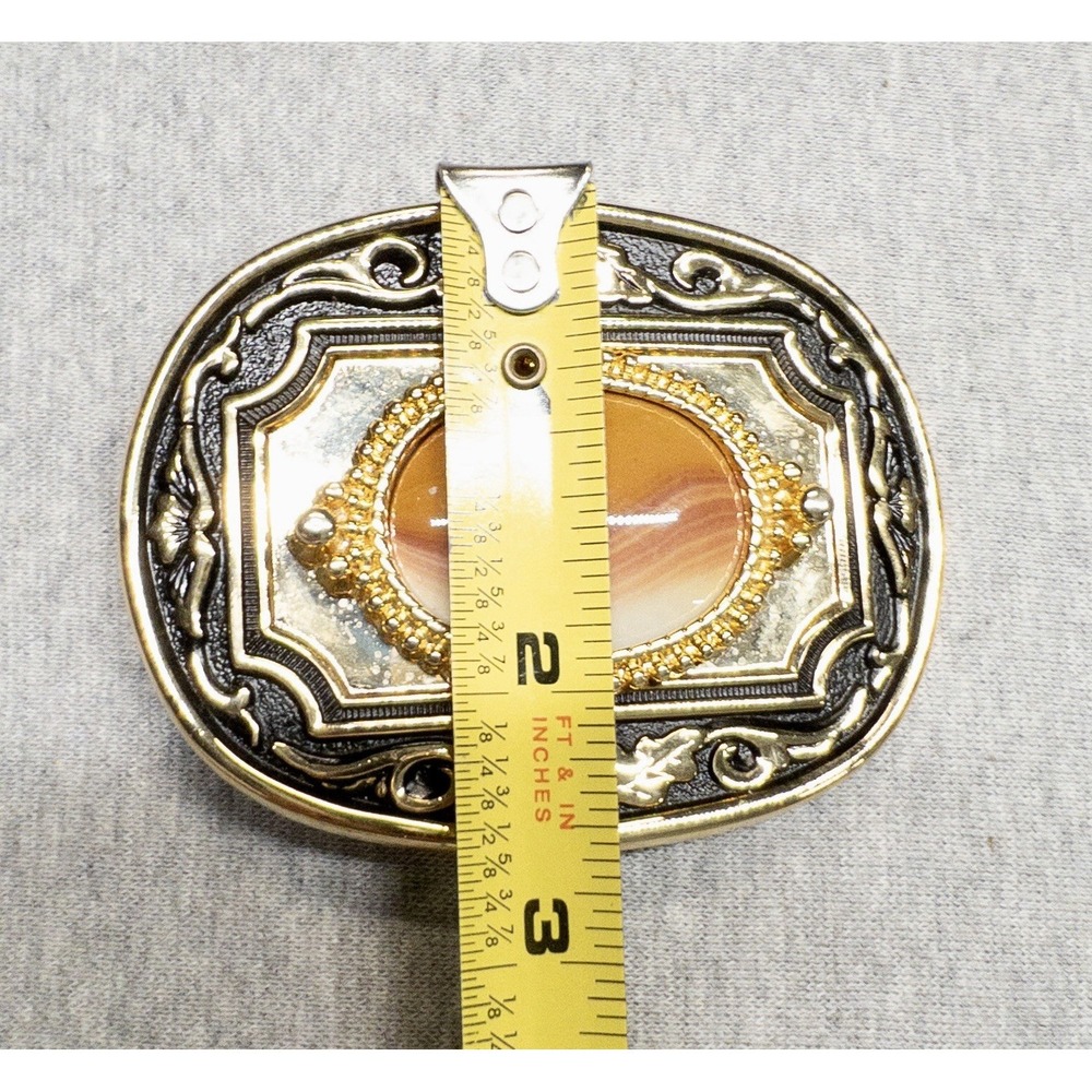 Vtg Western Gold Toned Belt Buckle Polished Agate Rodeo Southwestern Country - Picture 5 of 7